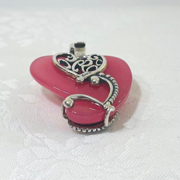 CAROLYN POLLACK Sterling Silver Rhodonite Heart Pendant Enhancer Pink 925 Relios - Picture 6 of 10